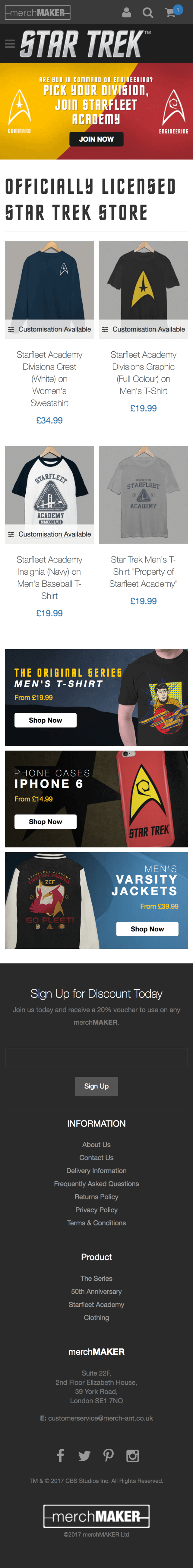 Merchmaker Star Trek Mobile Homepage